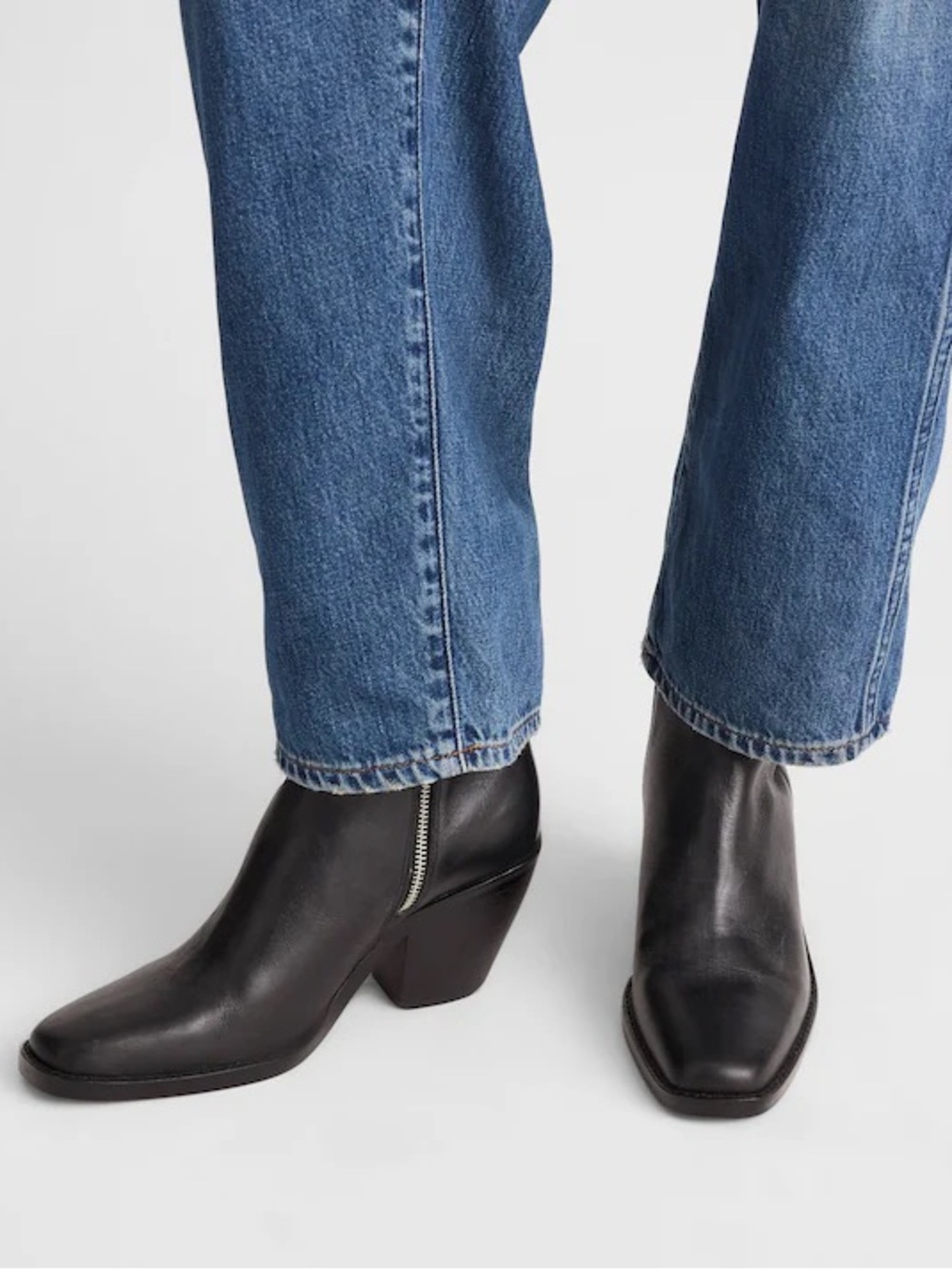 Black Leather Ankle Boots with Side Zip